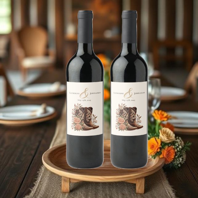Country Western Flowers with Cowboy Boots Wine Label (Country Western Flowers with Cowboy Boots Wine Label)