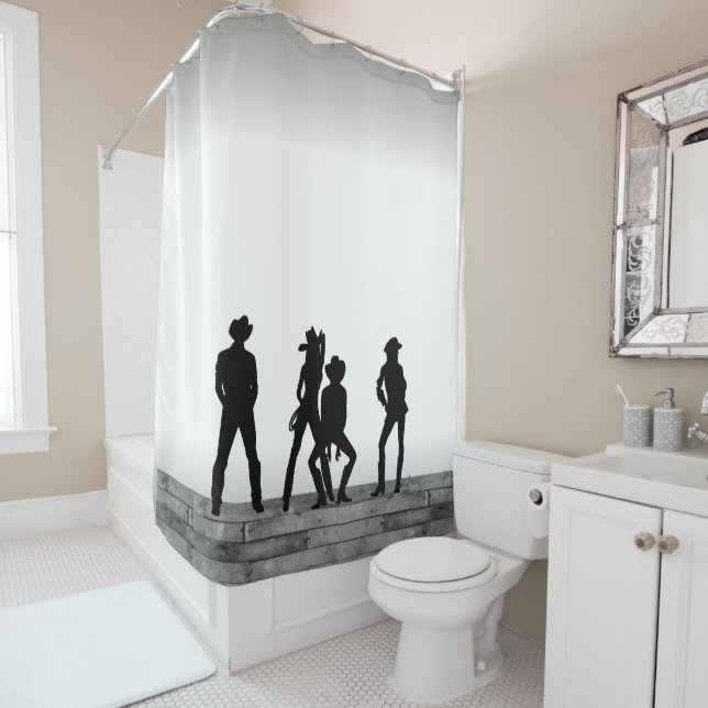Country Western Fun Black and  White Shower Curtain (In Situ)