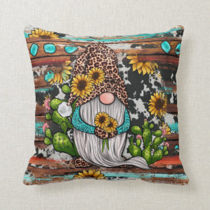 Country Western Gnome Sunflower Turquoise Stone Th Cushion