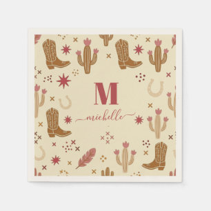 Country Western Hand-Drawn Pattern Monogram Script Napkin