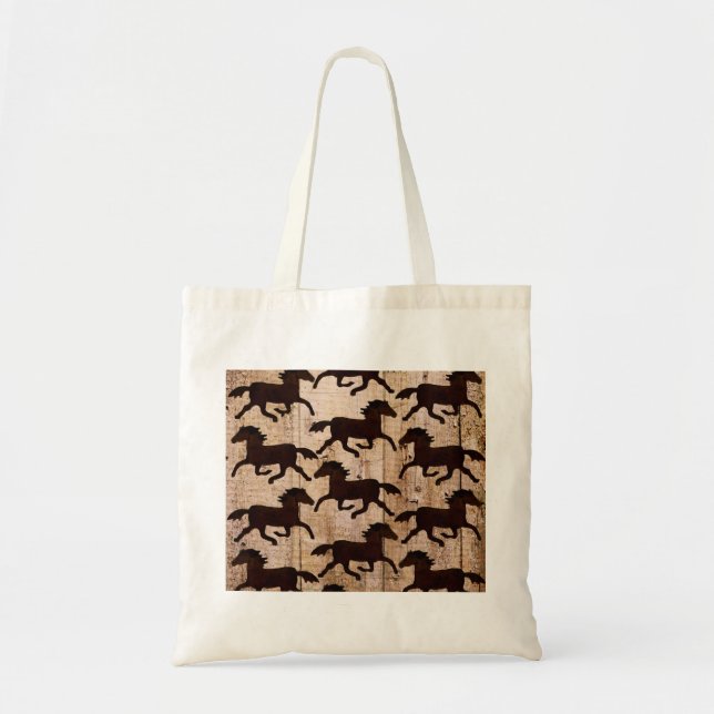 Country Western Horses on Barn Wood Cowboy Gifts Tote Bag (Front)