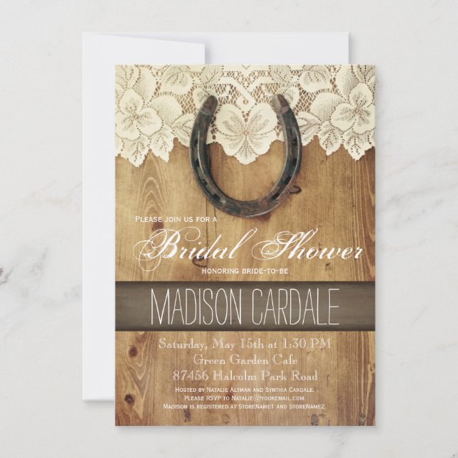 Country Western Horseshoe Lace Bridal Shower Invitation (Front)