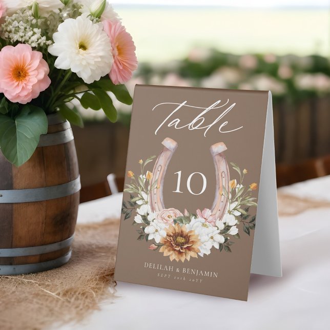 Country Western Horseshoe Watercolor Floral Crest (Country Western Horseshoe Watercolor Floral Crest Table Tent Sign)