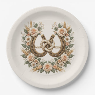 Country Western Horseshoes and Flowers Paper Plate