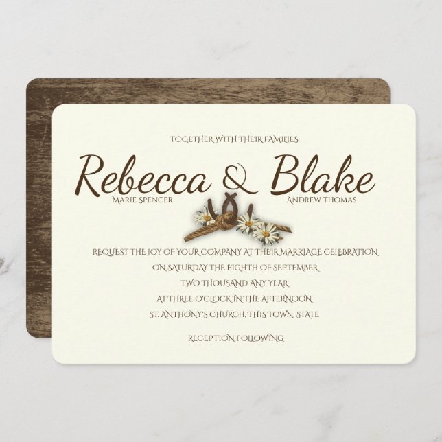 Country Western Horseshoes and Rope Knot Invitation (Front/Back)