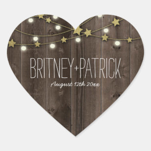 Country Western Lights & Barn Wood Wedding Favours Heart Sticker