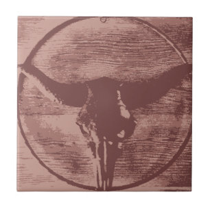 Country Western Longhorns Bull Skull Cowboy Gifts Ceramic Tile