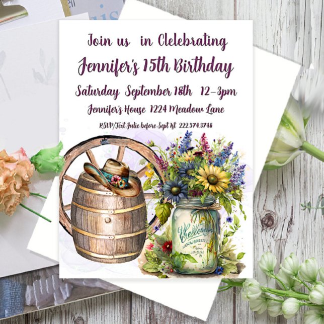 Country Western, Mason Jar, 15th Birthday Invitation (Creator Uploaded)