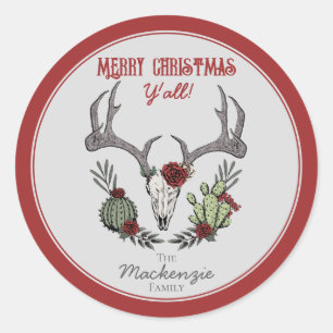 Country Western Merry Christmas Y'All Holiday Classic Round Sticker