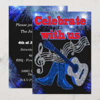 Country Western Music Blue Guitar And Cowboy Boots