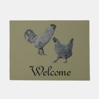 Country-western neon chickens doormat