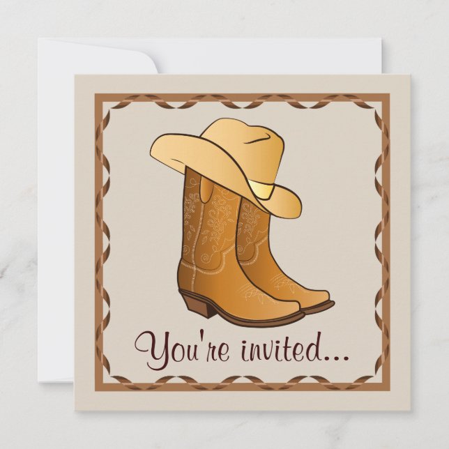 Country Western Party with Cowgirl Boots and Hat Invitation (Front)