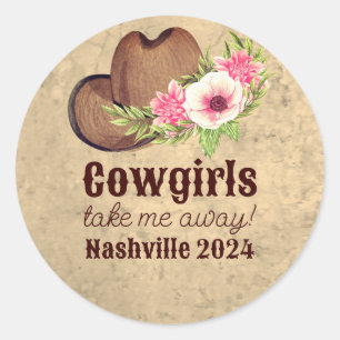 Country western pink floral Cowgirl  Classic Round Sticker