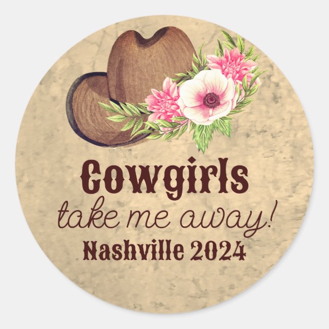 Country western pink floral Cowgirl  Classic Round Sticker (Front)