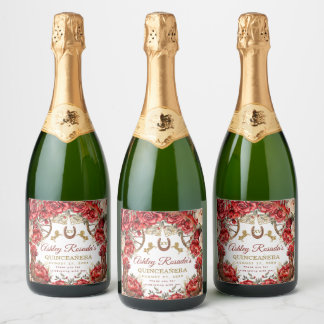 Country Western Quinceanera Red Roses Cowboy Boots Sparkling Wine Label