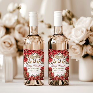 Country Western Quinceanera Red Roses Cowboy Boots Wine Label