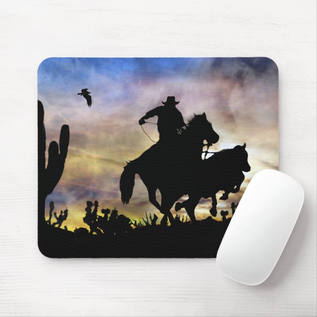 Country Western Roping Cowboy Desert Scene Mouse Pad (With Mouse)