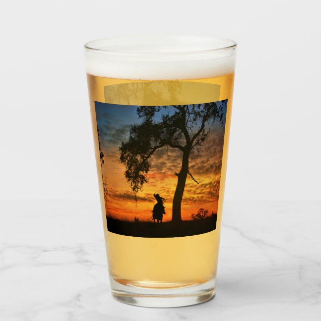 Country Western Roping Cowboy Glass (Front Filled)