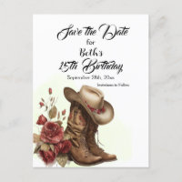 Country Western, Rose, 15th Birthday Save the Date