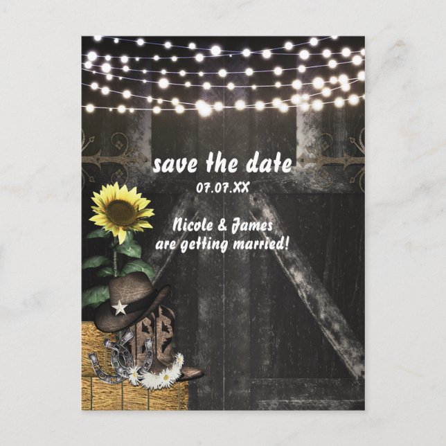 Country Western Rustic Barn Save The Date Card (Front)