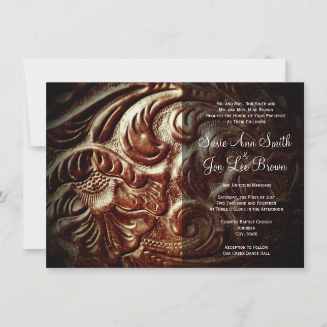 Country Western Saddle Leather Wedding Invitations (Front)