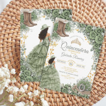 Country Western Sage Green Rose Golden Quinceañera