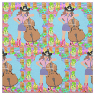 Country Western Singing Cowgirl Bass Guitar Fiddle Fabric
