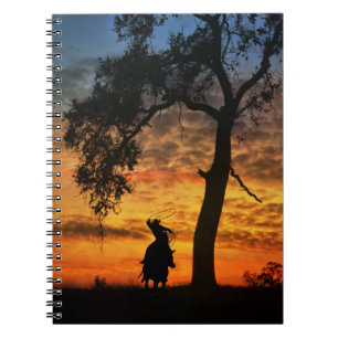 Country Western Steer Roping Cowboy Sunset Notebook