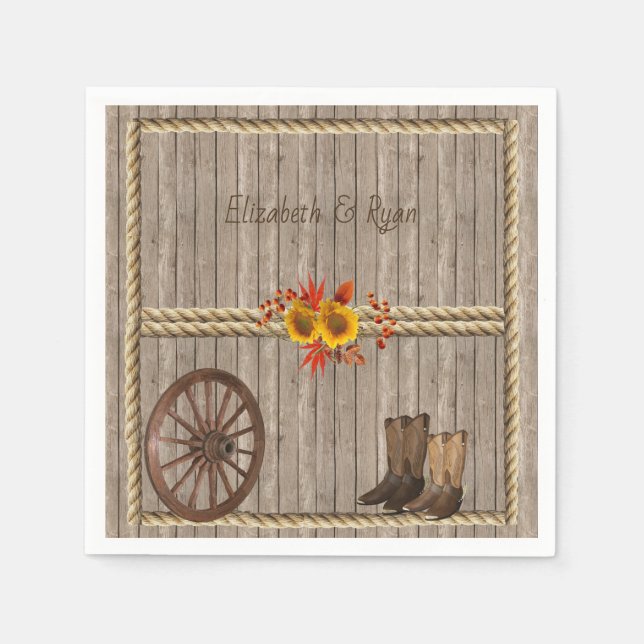Country Western, Sunflowers Wood Rope Custom Napkin (Front)