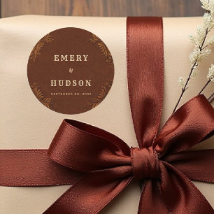 Country Western Tooled Rustic Terracotta Wedding Classic Round Sticker