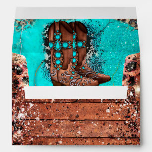 Country Western Turquoise Animal Print Wedding Envelope