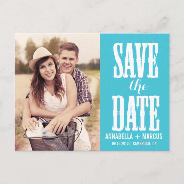 Country Western Turquoise Save the Date Postcard (Front)