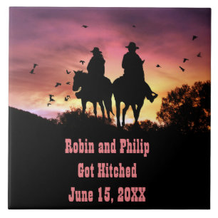 Country Western Wedding Anniversary Ceramic Tile