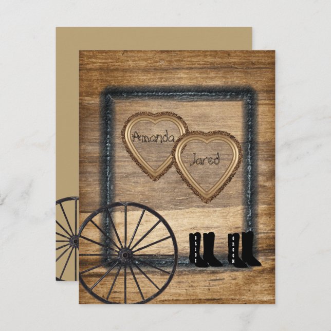 Country Western Wedding Invitation, Wagon Wheel Invitation (Front/Back)