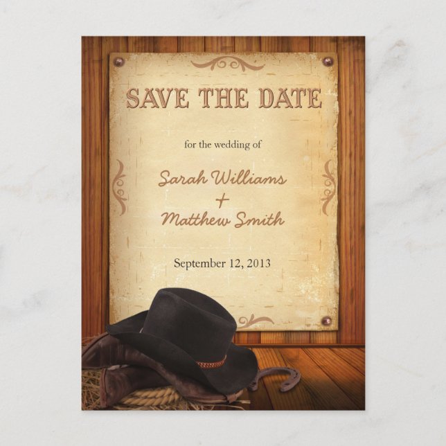 Country Western Wedding Save the Date Postcards (Front)