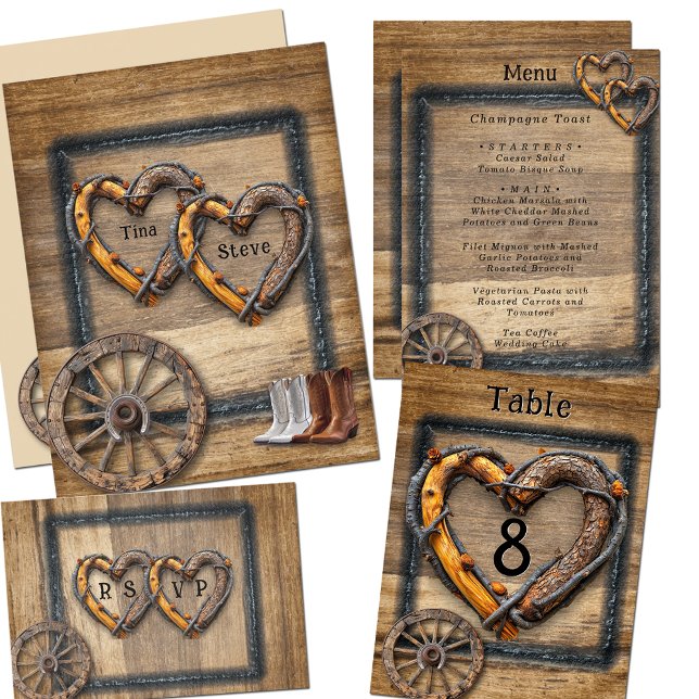 Country Western Wedding Twig Frame Wagon Wheel  Menu (Creator Uploaded)