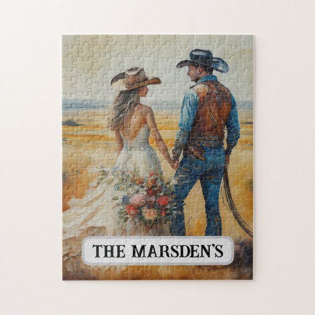 Country Western Wedding Watercolor Jigsaw Puzzle (Vertical)