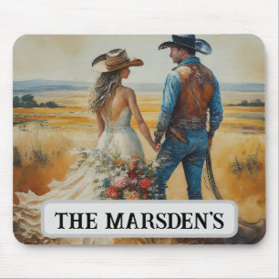 Country Western Wedding Watercolor Mouse Pad