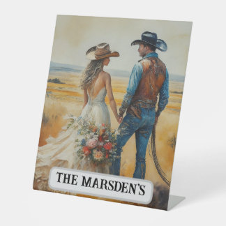 Country Western Wedding Watercolor Pedestal Sign