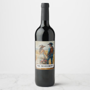 Country Western Wedding Watercolor Wine Label