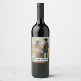 Country Western Wedding Watercolor Wine Label