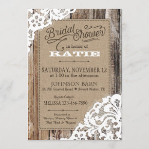 Country Western Wood Lace Rustic Bridal Shower Invitation