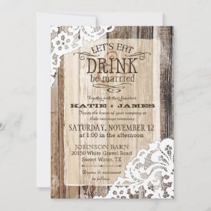 Country Western Wood Lace Rustic Wedding Invitation