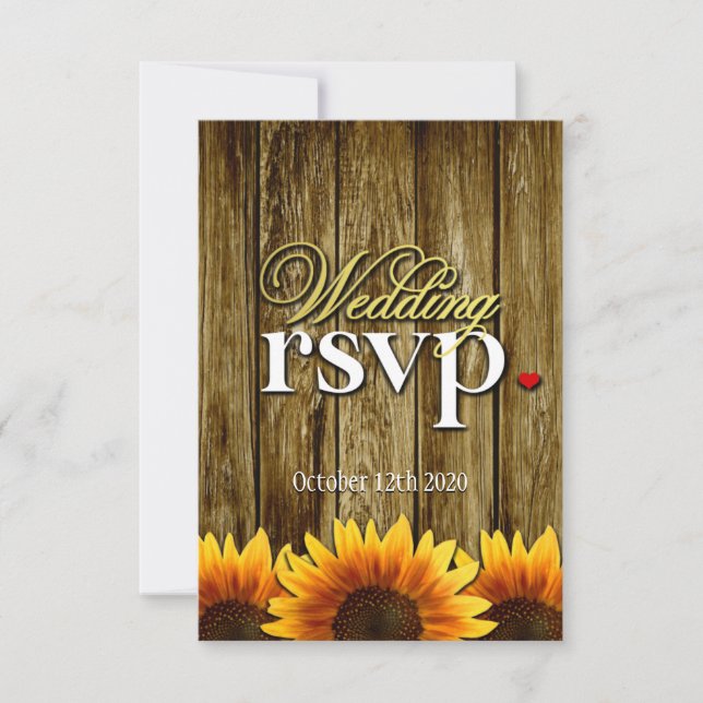 Country Western Wood Sunflower Wedding RSVP Cards (Front)