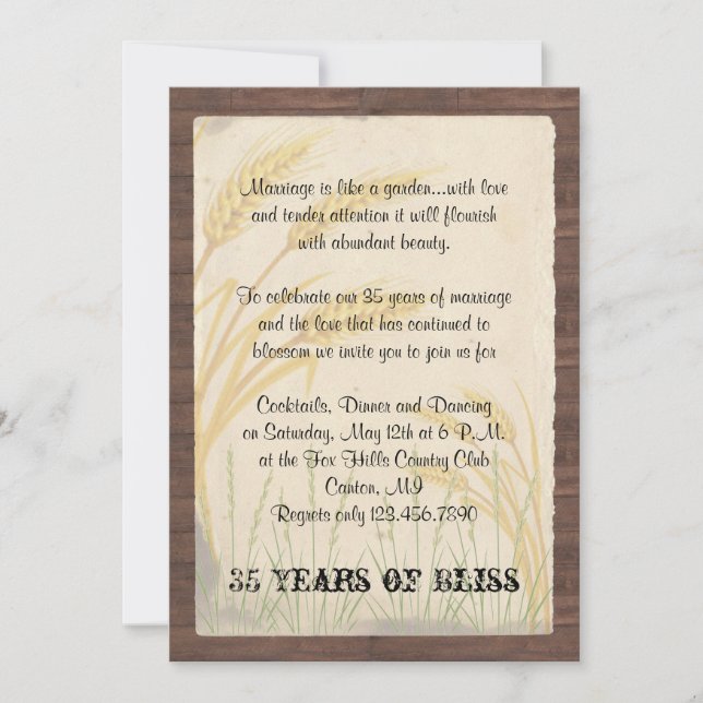 Country Wheat Grass on Parchment Anniversary Invitation (Front)