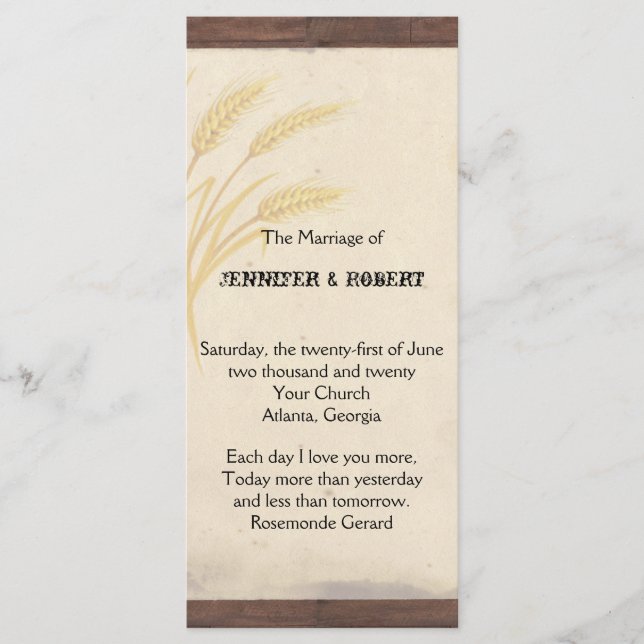 Country Wheat Grass on Parchment Wedding Program (Front)