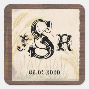 Country Wheat Grass Parchment Monogram Sticker