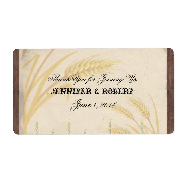 Country Wheat Grass Parchment Water Bottle Label (Front)
