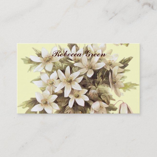 country white wildflower pastel yellow wedding business card (Front)