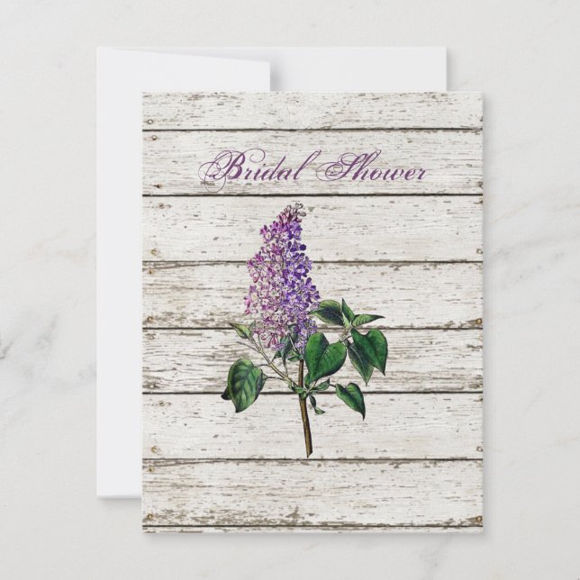 country whitewashed barn wood purple lilac wedding invitation (Front)